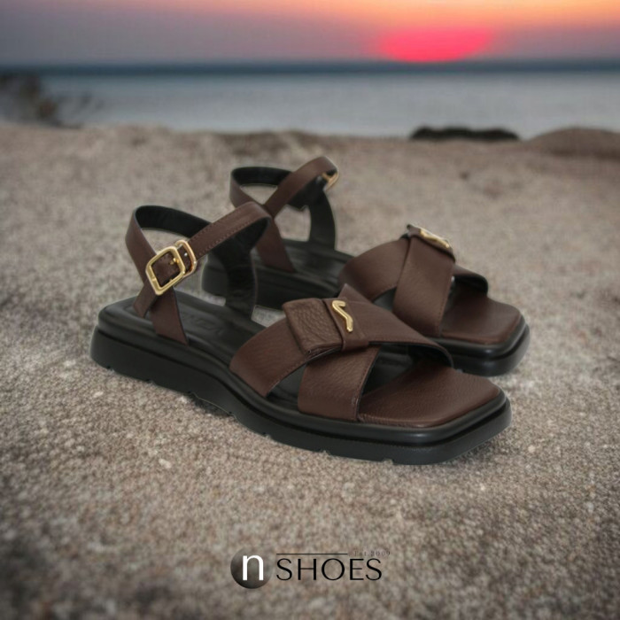 Women's Brown Leather Platform Sandals Lonza New York 5927