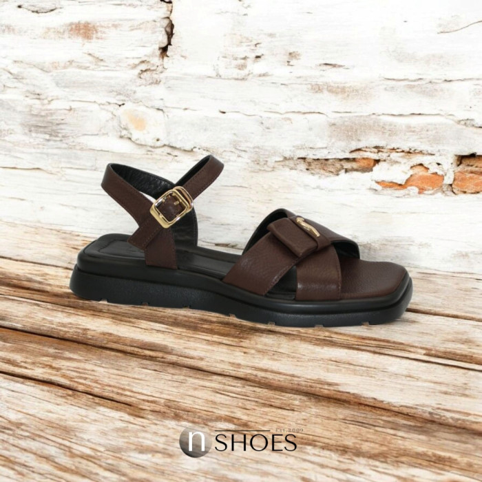Women's Brown Leather Platform Sandals Lonza New York 5927