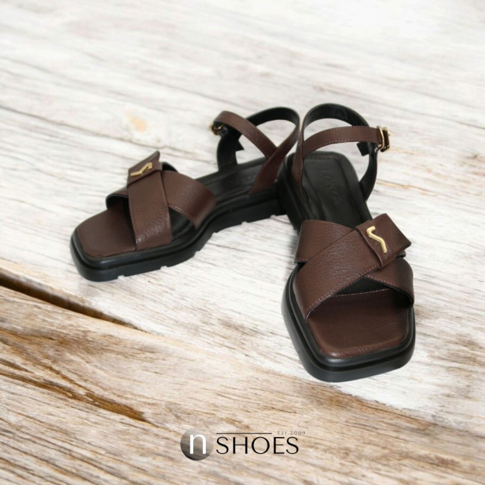 Women's Brown Leather Platform Sandals Lonza New York 5927