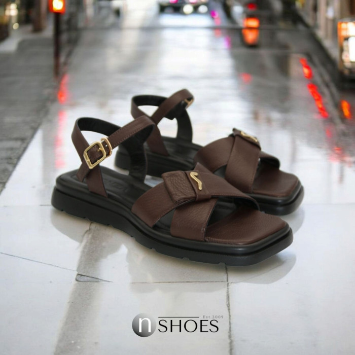 Women's Brown Leather Platform Sandals Lonza New York 5927