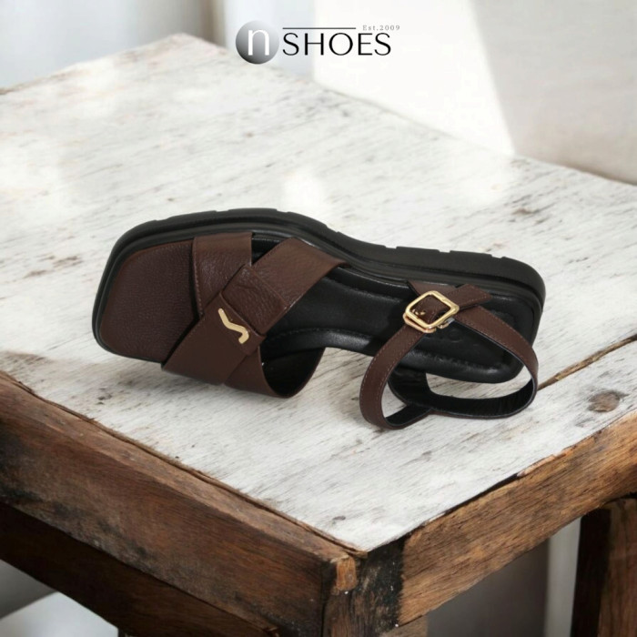 Women's Brown Leather Platform Sandals Lonza New York 5927