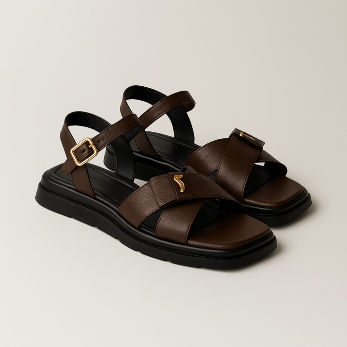 Women's Brown Leather Platform Sandals Lonza New York 5927