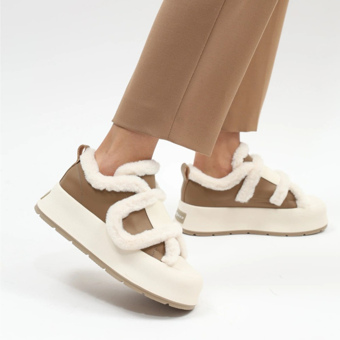 Женские утепленные бело-бежевые кроссовки Allsy Lonza Leora Beige 204485 203312 модель 5945