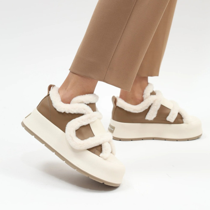 Женские утепленные бело-бежевые кроссовки Allsy Lonza Leora Beige 204485 203312 модель 5945
