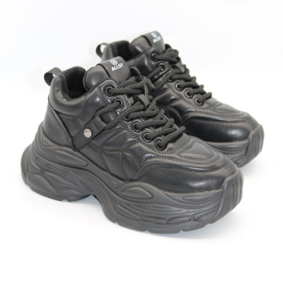 Женские чёрные кроссовки Allsy Lonza 200651 6166-1 Black 5947 с утеплением на зиму в стиле Buffalo Triplet Hollow