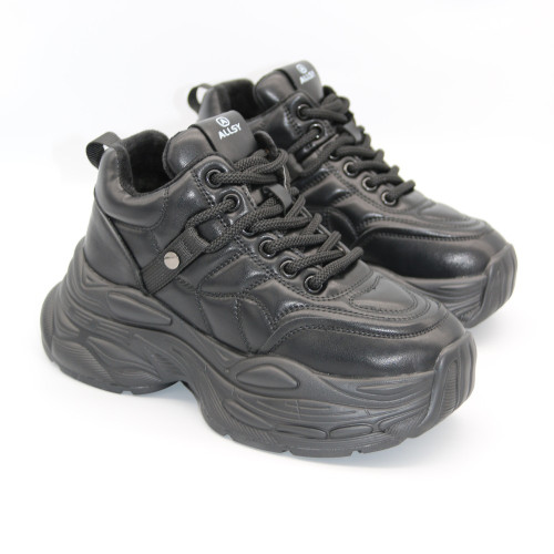 Женские чёрные кроссовки Allsy Lonza 200651 6166-1 Black 5947 с утеплением на зиму в стиле Buffalo Triplet Hollow