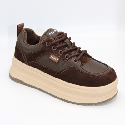 Женские модные кроссовки на платформе Allsy Lonza 204796 202826 551-2085-18R brown 5956 шоколадный цвет