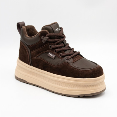 Женские модные высокие кроссовки на платформе Allsy Lonza 219770 203128 551-2080-18R brown 5957 шоколадный цвет