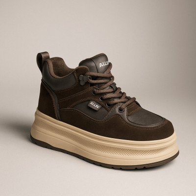Женские модные высокие кроссовки на платформе Allsy Lonza 203128 551-2080-18R brown 5957 шоколадный цвет