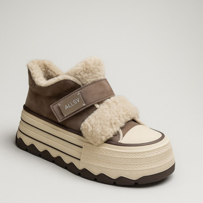 Женские зимние серые слипоны Allsy Lonza 204930 202065 624D150-3 KHAKI 5965 из натуральной замши