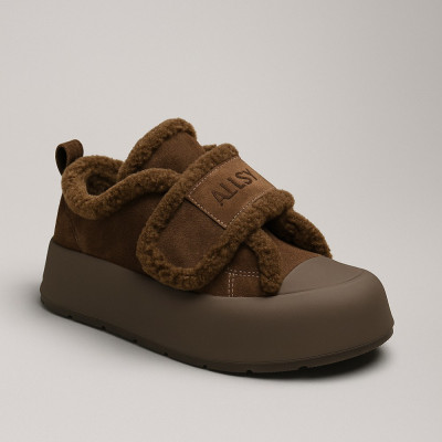 Женские зимние угги Allsy Lonza 202550 R5023-1Y Brown 5966 из натуральной замши с липучкой, цвет шоколадный