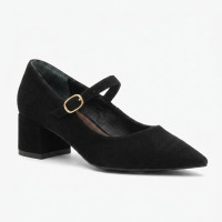 Black suede block heel shoes with strap Rylko 690 B4NM1-T1-14F BLACK 36846 5971 from the Polish brand