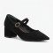 Black suede block heel shoes with strap Rylko 690 B4NM1-T1-14F BLACK 36846 5971 from the Polish brand