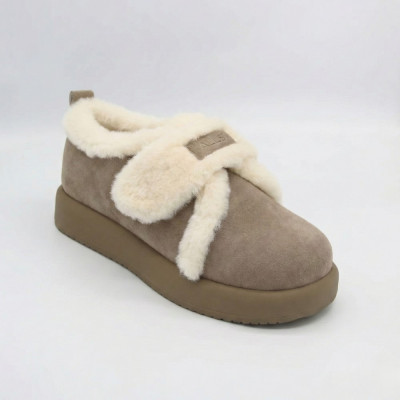 Женские зимние серые угги Allsy Lonza 204780 203997 561-8591-2-8ZM KHAKI 5985 из натуральной замши с липучкой