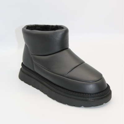 Женские зимние кожаные дутики угги Allsy Lonza 201656 615-20-1 BLACK 5993 черные