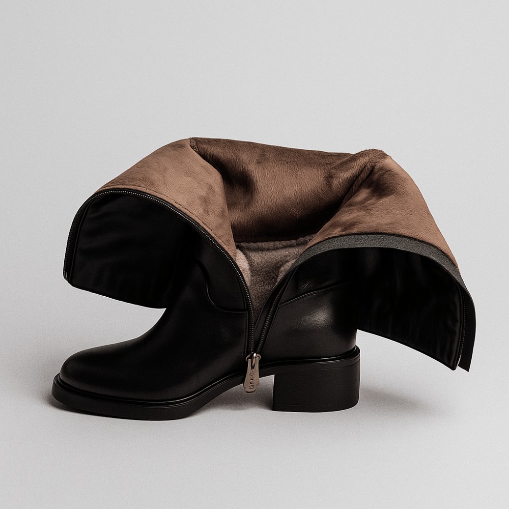 Жіночі чорні шкіряні чоботи Romax Comfort 8191-E 5998 з утепленням