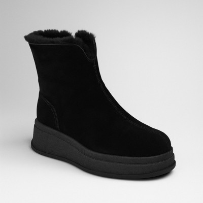 Женские зимние ботинки на танкетке Anna Lucci Lonza 204950 203242 80923-8A BLACK 5999 черные, из натуральной замши