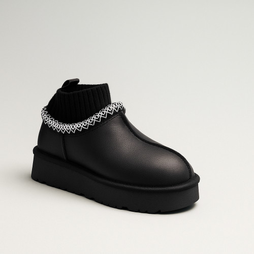 Women's ugg boots made of genuine leather Allsy Lonza 202741 89570-91-1T BLACK 6004, black nubuck, wool lining