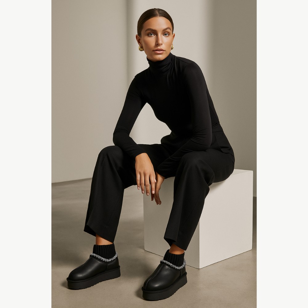 Жіночі уггі Allsy Lonza BLACK 6004: натуральна шкіра та вовняна підкладка