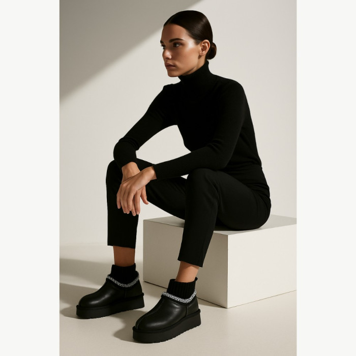 Женские угги Allsy Lonza BLACK 6004: натуральная кожа и шерсть внутри