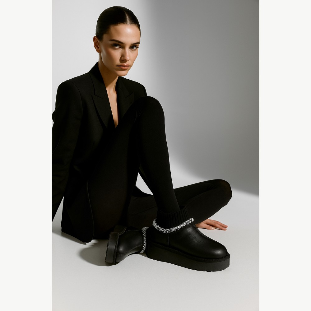 Жіночі уггі Allsy Lonza BLACK 6004: натуральна шкіра та вовняна підкладка