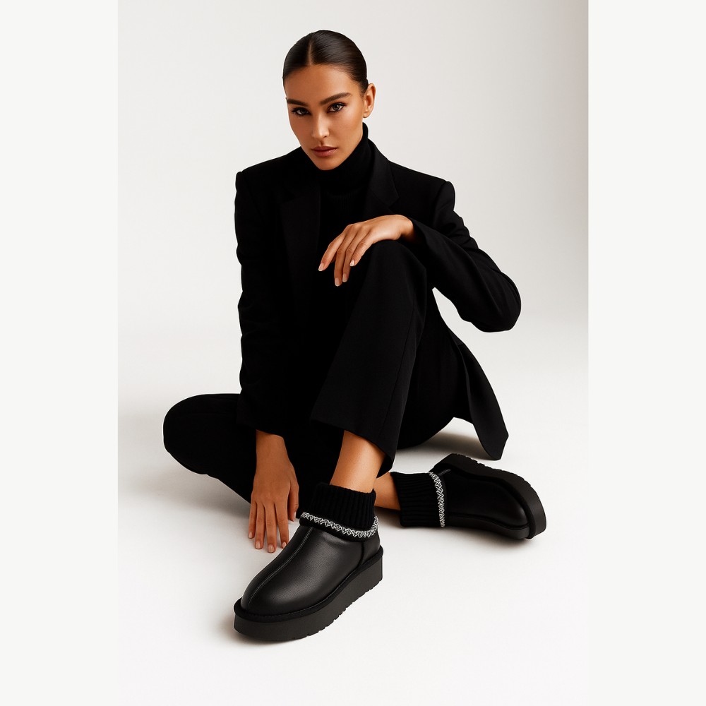 Жіночі уггі Allsy Lonza BLACK 6004: натуральна шкіра та вовняна підкладка