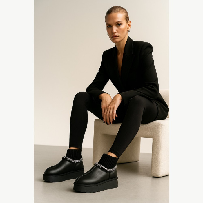 Женские угги Allsy Lonza BLACK 6004: натуральная кожа и шерсть внутри