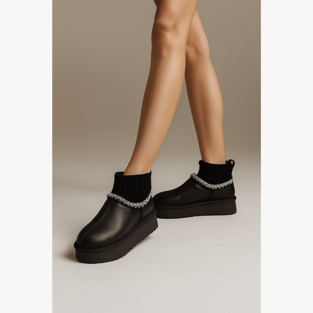 Жіночі уггі Allsy Lonza BLACK 6004: натуральна шкіра та вовняна підкладка