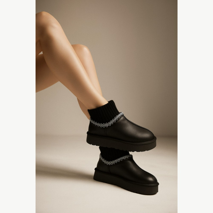 Женские угги Allsy Lonza BLACK 6004: натуральная кожа и шерсть внутри