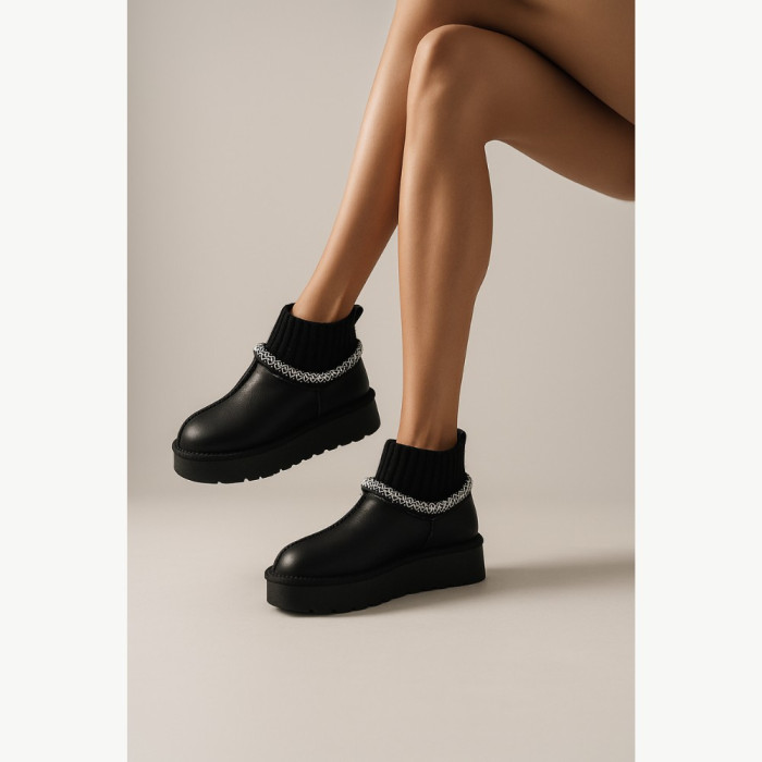 Женские угги Allsy Lonza BLACK 6004: натуральная кожа и шерсть внутри