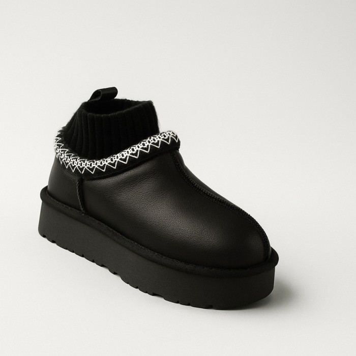 Женские угги Allsy Lonza BLACK 6004: натуральная кожа и шерсть внутри