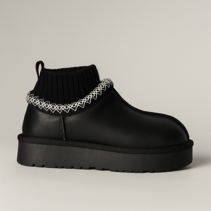 Женские угги Allsy Lonza BLACK 6004: натуральная кожа и шерсть внутри