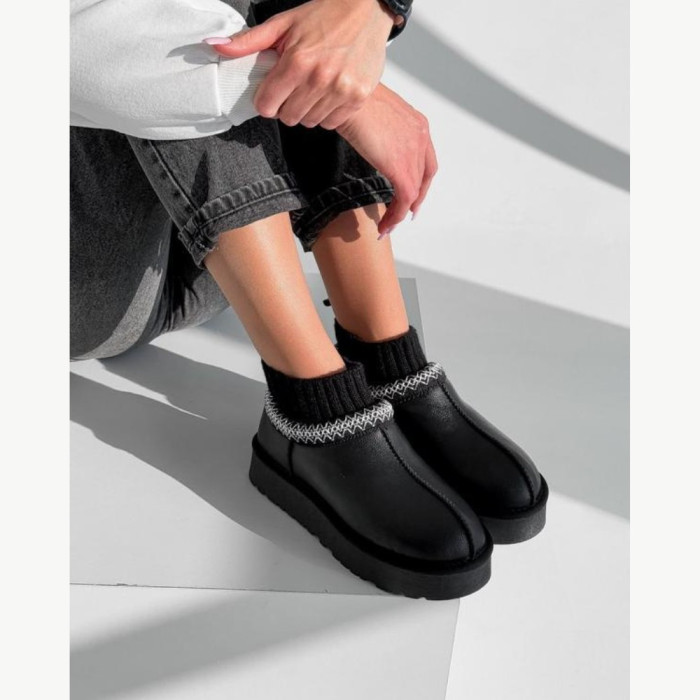 Женские угги Allsy Lonza BLACK 6004: натуральная кожа и шерсть внутри