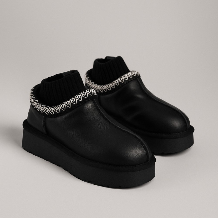 Женские угги Allsy Lonza BLACK 6004: натуральная кожа и шерсть внутри