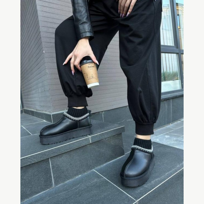 Женские угги Allsy Lonza BLACK 6004: натуральная кожа и шерсть внутри