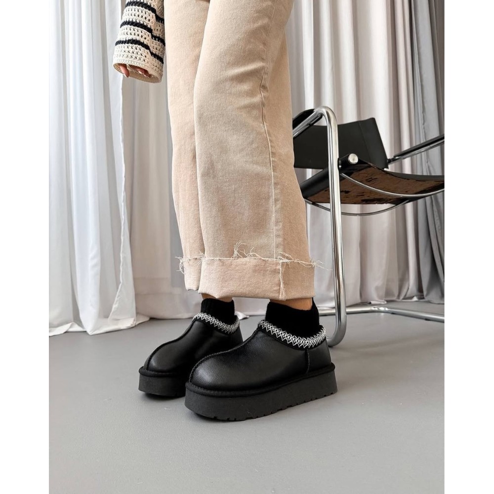 Жіночі уггі Allsy Lonza BLACK 6004: натуральна шкіра та вовняна підкладка