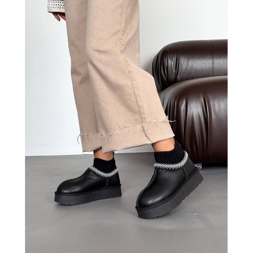 Жіночі уггі Allsy Lonza BLACK 6004: натуральна шкіра та вовняна підкладка