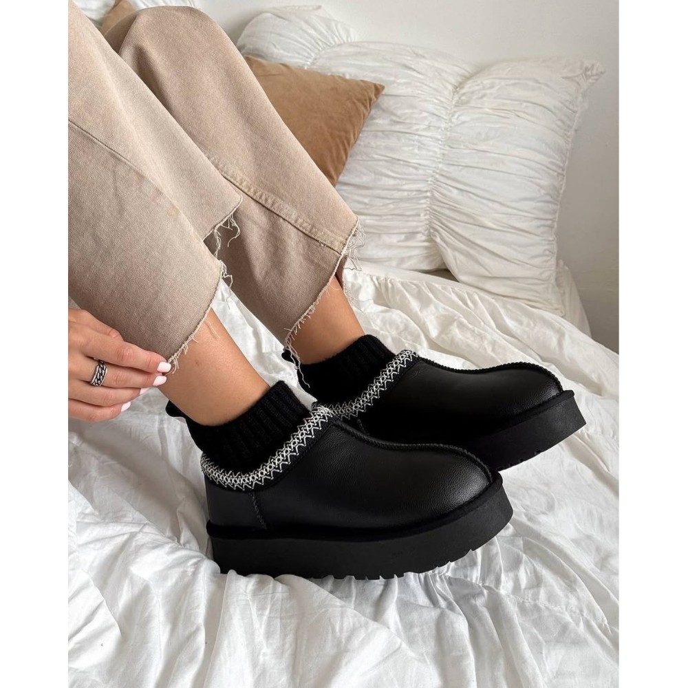 Жіночі уггі Allsy Lonza BLACK 6004: натуральна шкіра та вовняна підкладка