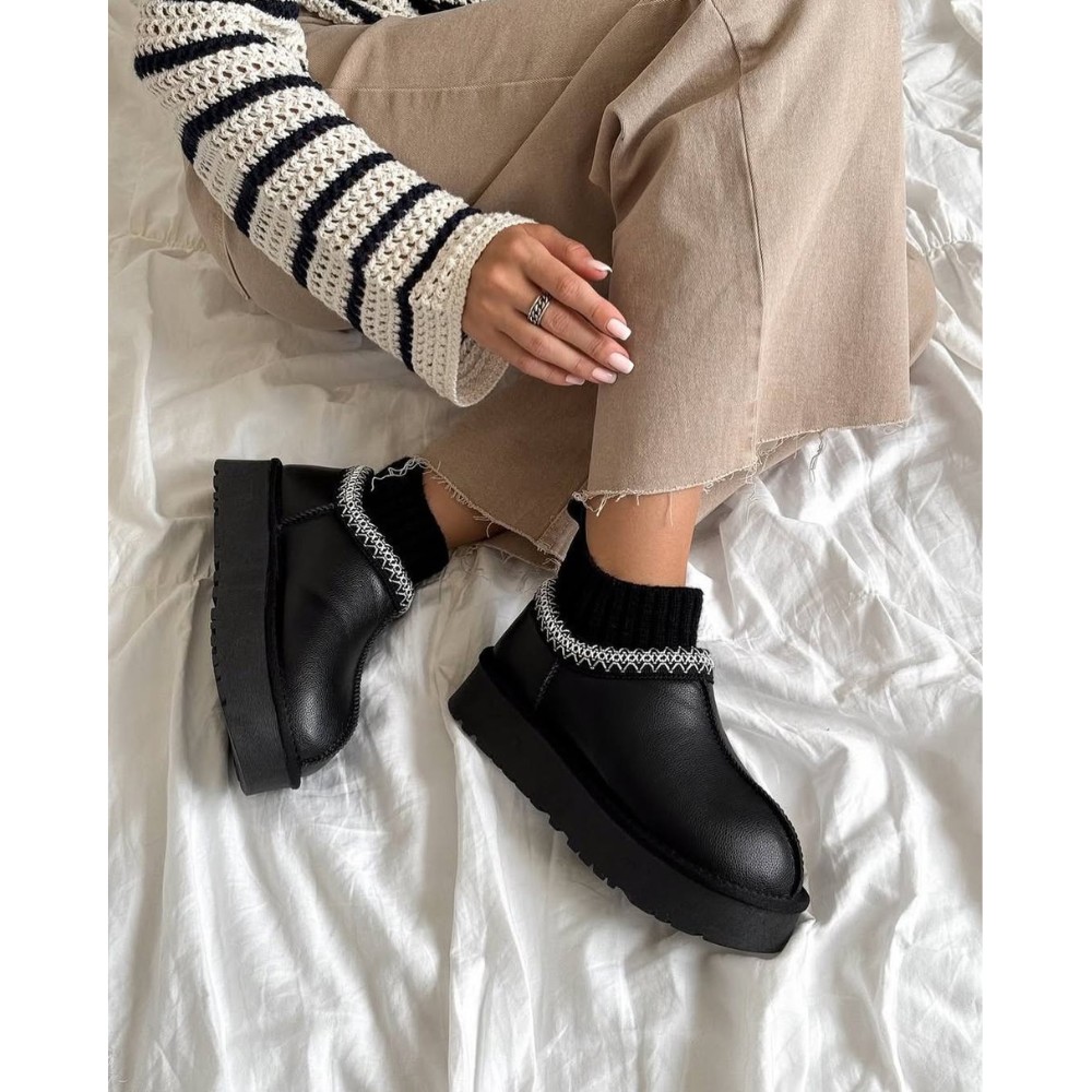 Жіночі уггі Allsy Lonza BLACK 6004: натуральна шкіра та вовняна підкладка