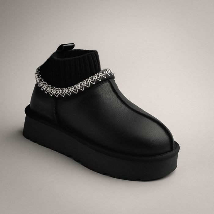 Женские угги Allsy Lonza BLACK 6004: натуральная кожа и шерсть внутри