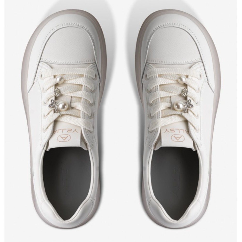 Жіночі білі шкіряні кеди Allsy Lonza 204455 204456 6010 з перловим декором