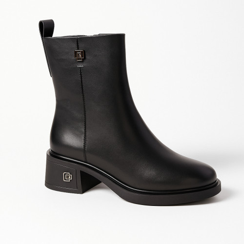 Women's black demi-season boots Fabio Monelli 203210 22B540-F306-NP1015B Black 6012 made of genuine leather with a small heel Women's black demi-season boots Fabio Monelli 203210 22B540-F306-NP1015B Black 6012 made of genuine leather with a small heel