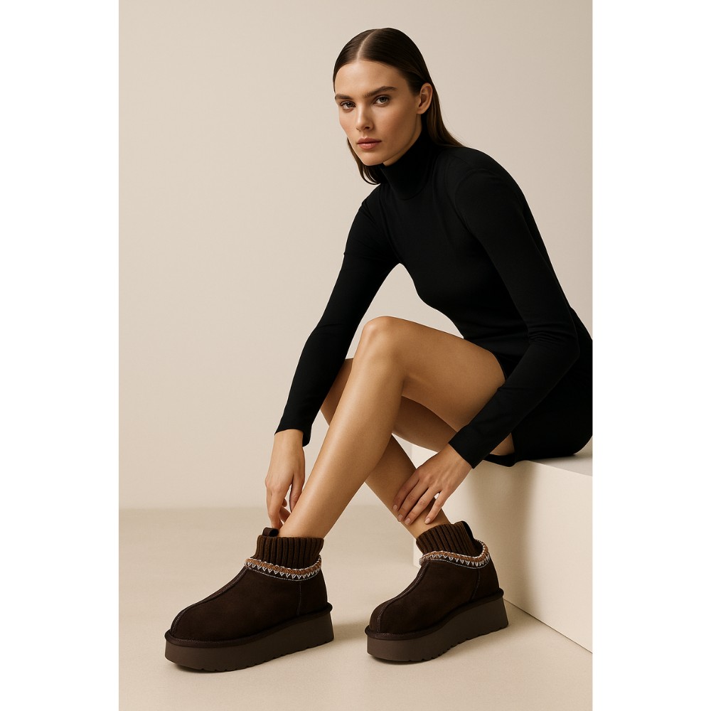 Жіночі шкіряні уггі Allsy Lonza 202742 6021, шоколадні