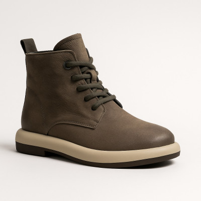 Женские зимние коричневые комфортные ботинки Allsy Lonza 206251 25Z53-ZM001-2 GREY 6024 из натурального нубука с утеплением из меха, круглый анатомический носок