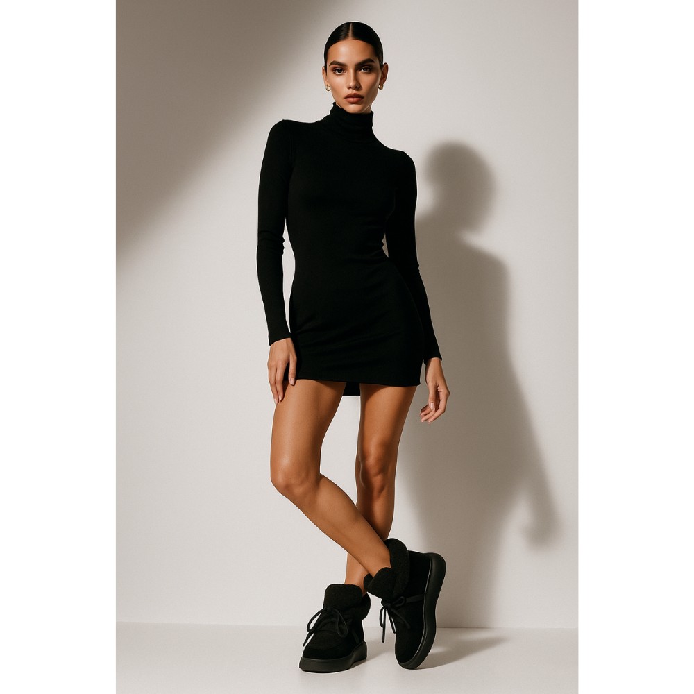 Жіночі чорні замшеві уггі на шнурівці з вставками з барашка ALLSY Lonza 203416 89393-80-1 BLACK 6025