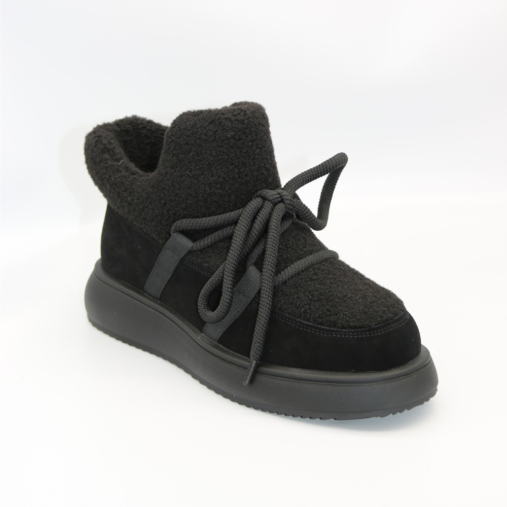 Жіночі чорні замшеві уггі на шнурівці з вставками з барашка ALLSY Lonza 203416 89393-80-1 BLACK 6025