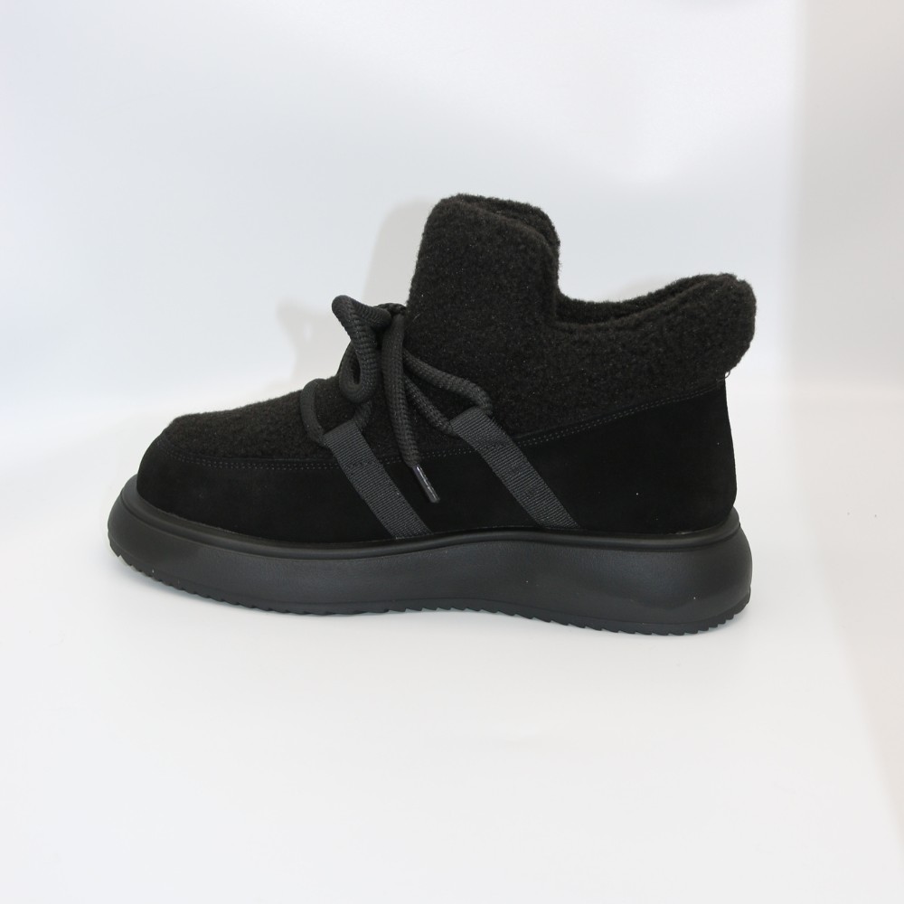 Жіночі чорні замшеві уггі на шнурівці з вставками з барашка ALLSY Lonza 203416 89393-80-1 BLACK 6025