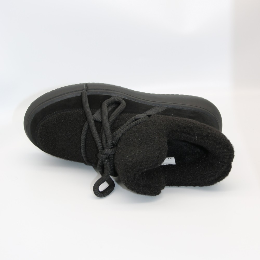 Жіночі чорні замшеві уггі на шнурівці з вставками з барашка ALLSY Lonza 203416 89393-80-1 BLACK 6025