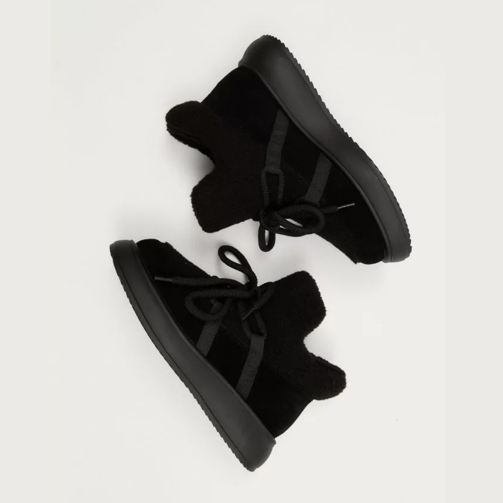 Жіночі чорні замшеві уггі на шнурівці з вставками з барашка ALLSY Lonza 203416 89393-80-1 BLACK 6025