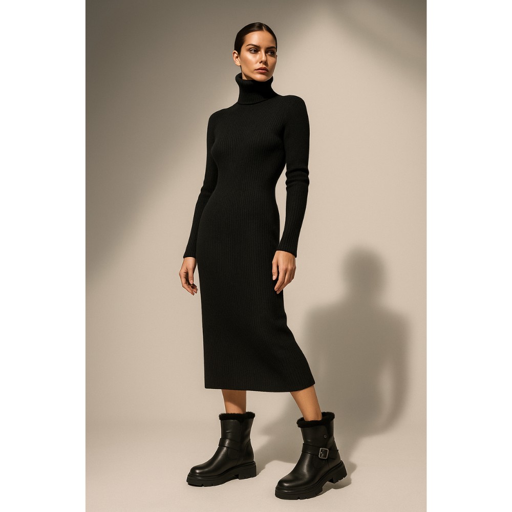 Жіночі зимові черевики ALLSY Lonza 202957 LT-25Z26B08-1 6026 з натуральної шкіри з опушкою на товстій підошві чорні 